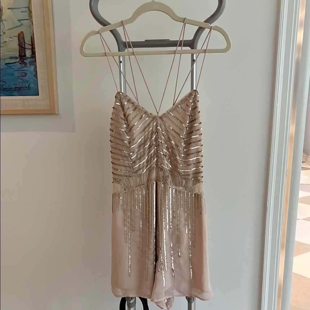 Elegant Beige Sequin Romper